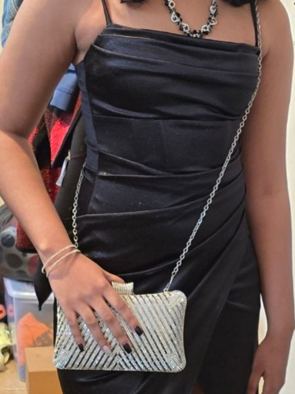 Windsor Black Satin Cowl Maxi Dress